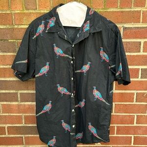 Bonobos standard fit men’s button down, black with peacock pattern